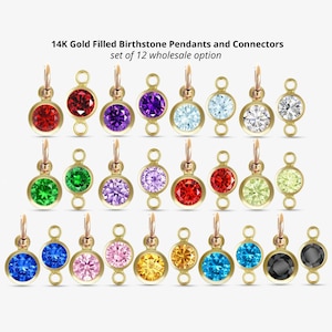 14K Gold Filled Birthstone CHARMS and CONNECTORS 1 pc or Set of 12 Top Quality CZ 4mm Bezel Bulk Wholesale Permanent Jewelry Supply