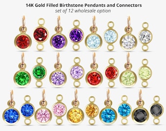 14K Gold Filled Birthstone CHARMS and CONNECTORS 1 pc or Set of 12 Top Quality CZ 4mm Bezel Bulk Wholesale Permanent Jewelry Supply