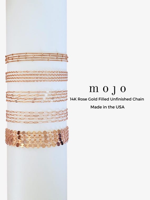 14K Rose Gold Filled Chain By The Foot You Choose Necklace Sequin Disc Razor Fancy Beaded Satellite Dainty Shiny Bracelet Choker Curb Ball