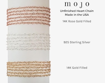 3 Colors! Heart Chain 14K Gold Filled Chain By The Foot, 925 Sterling Silver, 14K Rose Gold Filled UNFINISHED CHAIN for Necklace Chains USA