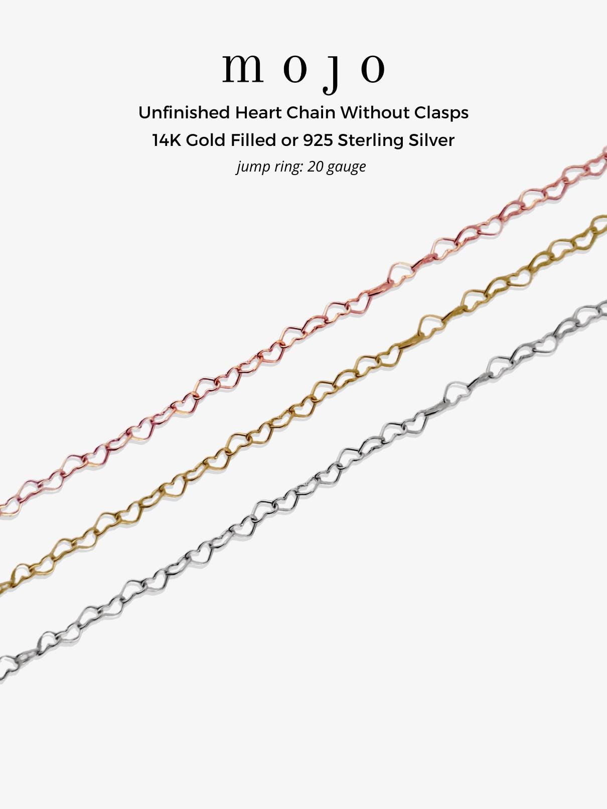3 Colors! Heart Chain 14K Gold Filled Chain by the Foot, 925 Sterling ...