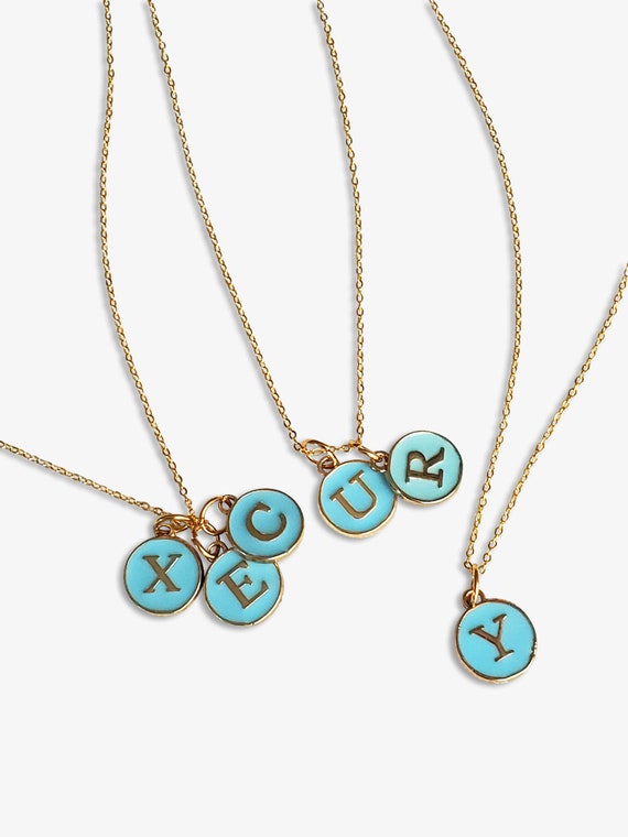 Buy Blue Initial Necklace Gold Personalized Letter Necklace for