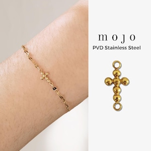 1pc or Set of 10 Tiny 5mm Gold Cross Connector, PVD Stainless Steel Dot Cross Charm, Tiny Bubble Cross For Permanent Jewelry Bracelet