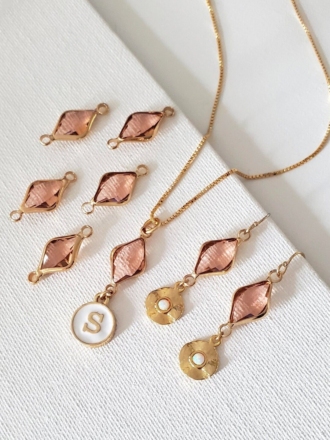 5 Pcs Pink Connector Faceted Light Pink and Gold Connector for Jewelry ...