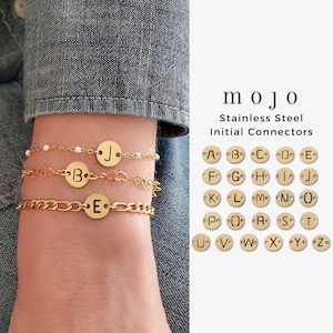 Conector inicial de disco de oro Encanto de letra mayúscula redonda para joyería permanente Pulsera de acero inoxidable Collar de disco personalizado de 9 mm ARLO