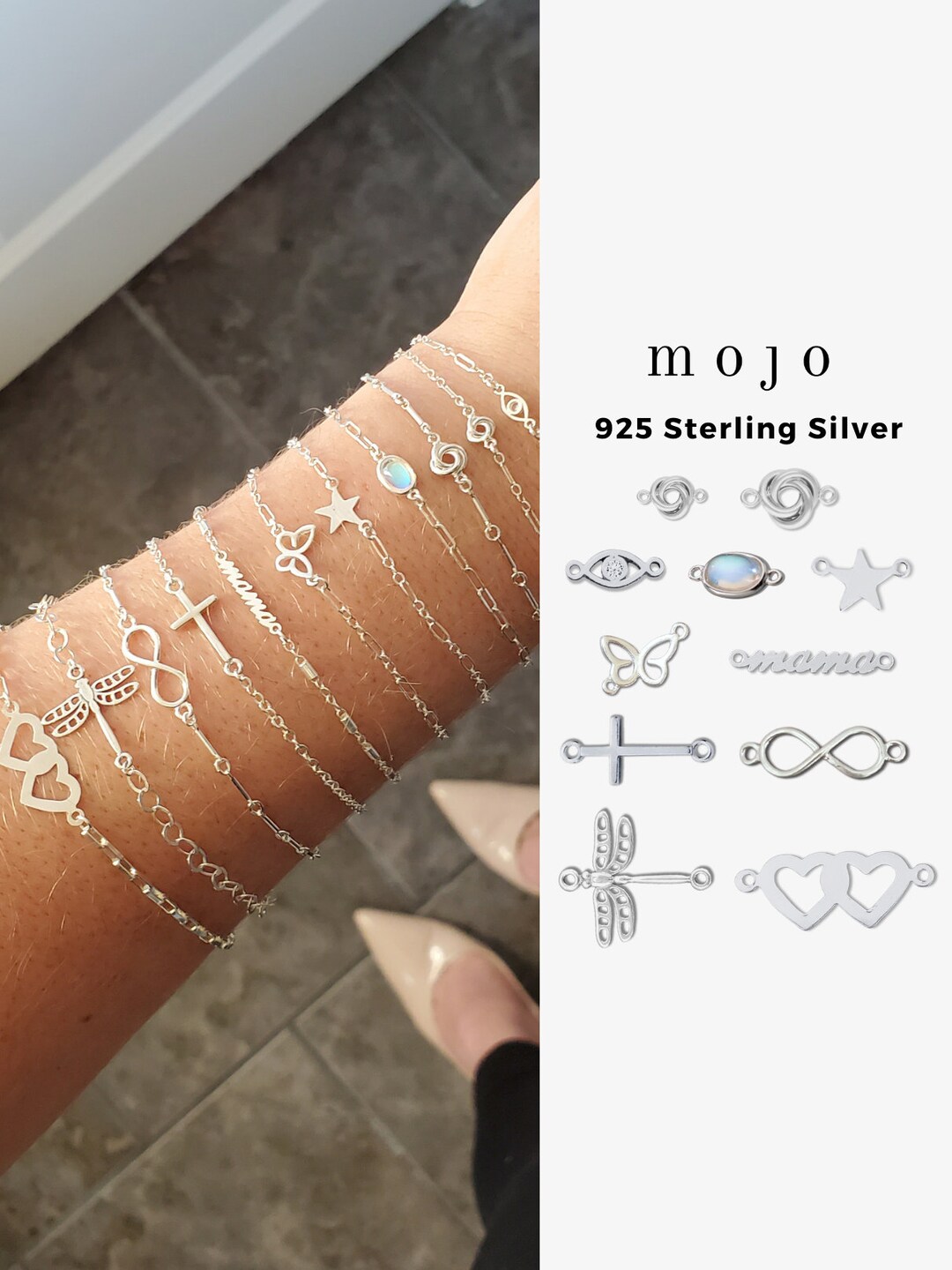 10 Styles Sterling Silver Connectors for Permanent Jewelry Heart Cross