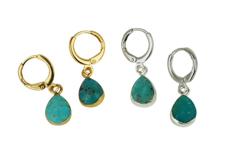 Tiny Dainty Turquoise Pendant Real Natural Stone Teardrop Stone Natasha Pendant Simple Minimalist Bracelet Necklace Earrings NATASHA