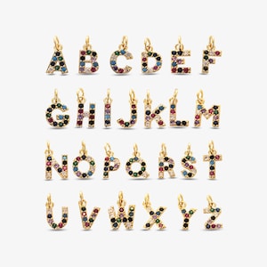 Amuletos de letras Oro brillante Oro arco iris Letra mayúscula Amuleto inicial para el nombre de la palabra Collar A B C D E F G H I J K L M N O P Q R S T U ESI