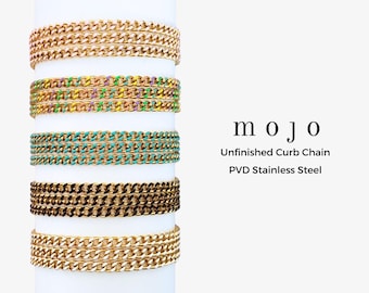 5 Colors! PVD Gold Stainless Steel Cuban Curb UNFINISHED CHAIN 4MM Enamel Chain By The Foot For Permanent Jewelry Necklace Bracelet Bulk