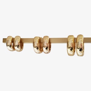 3 Sizes Thick Gold Click Huggie Hoops Small Medium Large Huggies Earrings 14 16 18 mm 5mm Thick Classic Hoop Earring Jewelry SAM