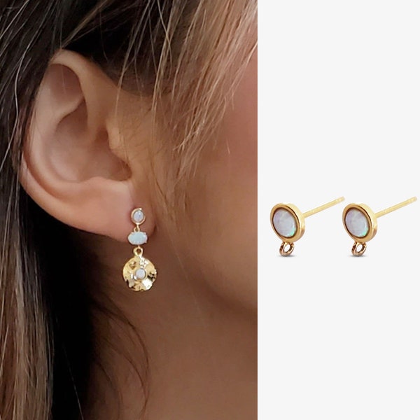 Opal Earring Findings Tiny Gold Studs W Loop For Charms Classic Round Cubic Zirconia Stone Post Earring Finding Minimalist Earrings NICOLE