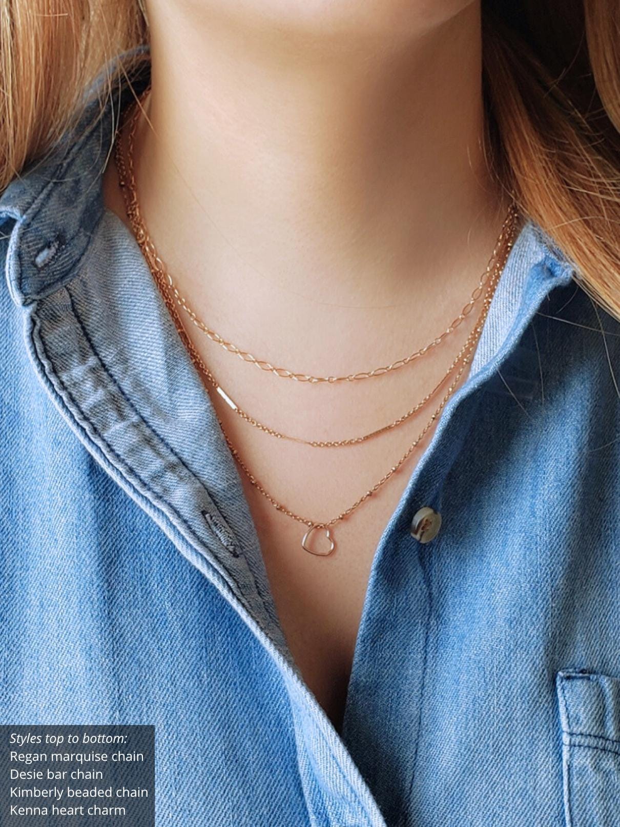 7 Styles, 14k Rose Gold Filled Chains Made in the USA Beaded Bar Sequin ...