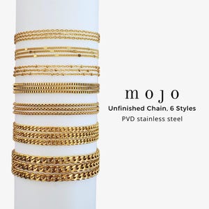 7 Styles Gold PVD Stainless Steel UNFINISHED CHAINS Dainty Chain By The Foot Bulk Cable Sequin Beaded Satellite Box Chunky Permanent Jewelry