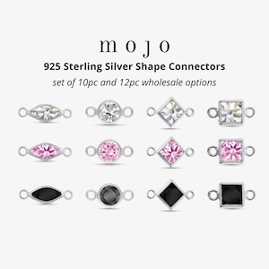 Puede incluir: Conjunto de conectores de forma de plata de ley 925 con varios acentos de piedras preciosas. Los conectores presentan formas redondas, ovaladas, cuadradas y de diamante con piedras preciosas transparentes, rosas y negras. Los conectores son ideales para la elaboración de joyas y la artesanía.