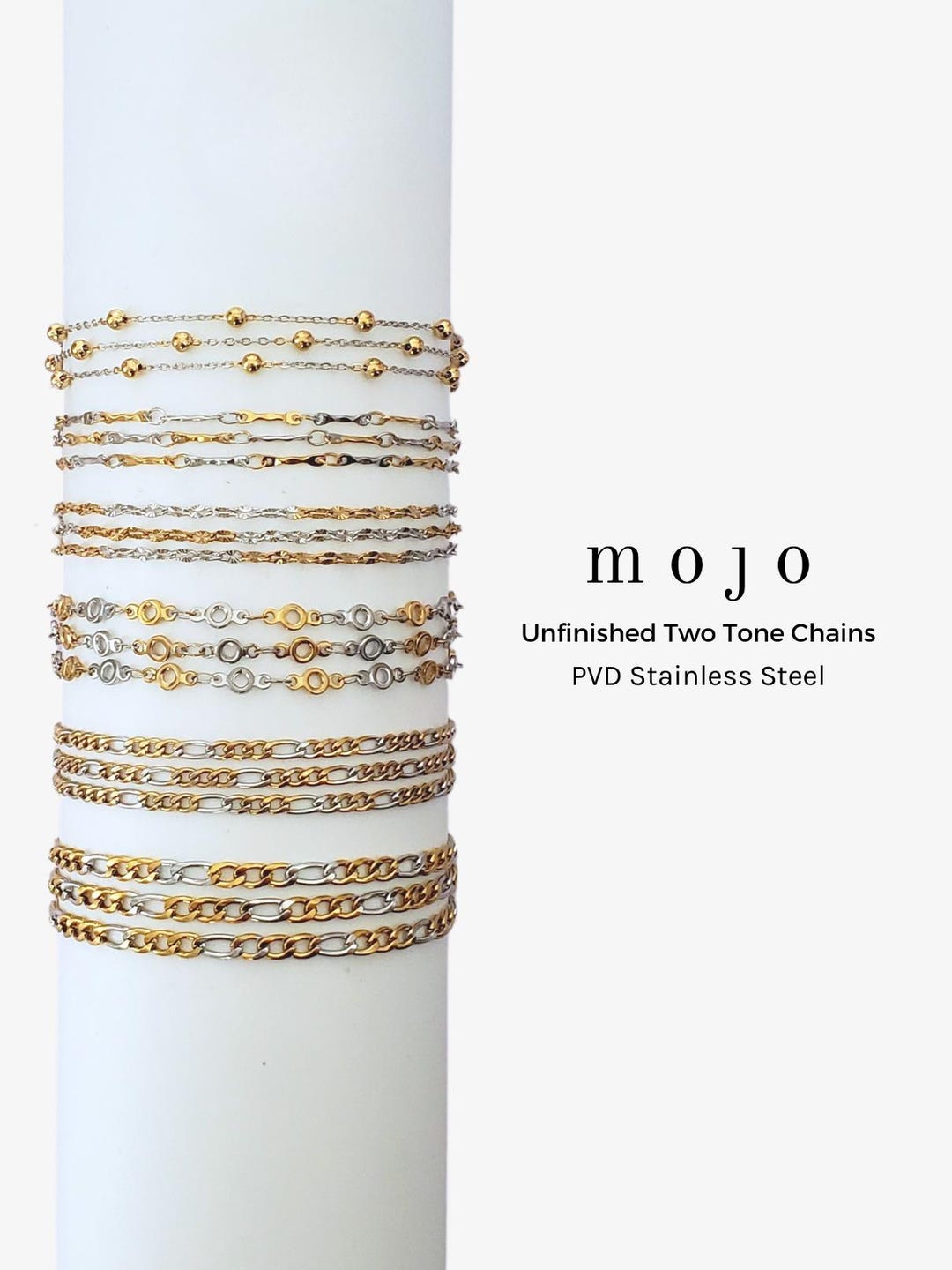 6 Styles! Two Tone Stainless Steel Chain Collection Figaro Beaded ...