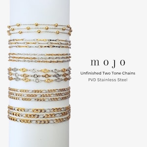 6 Styles! Two Tone Stainless Steel Chain Collection Figaro Beaded Satellite Bar Sequin Cable Unfinished Chains for Permanent Jewelry PVD