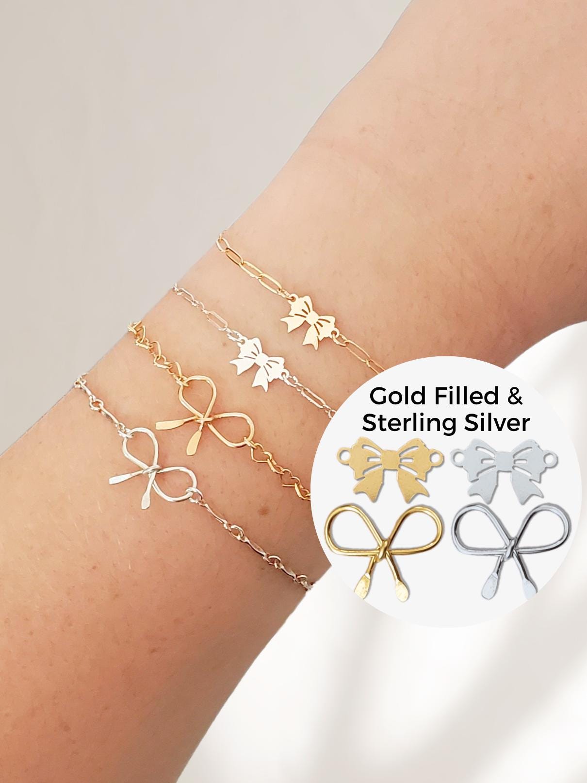 14k Gold Filled 925 Sterling Silver Bow Connector for Permanent Jewelry Ribbon Connectors Handmade Wire Bows Charm Wholesale Made in the USA