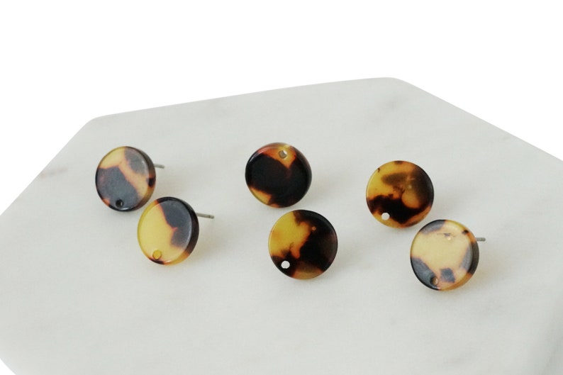 Pair Tortoise Shell Round Studs Circle Post w Hole Classic Brown Tortoise Shell Earrings Earring Findings Acrylic Circle USA ANGELINE