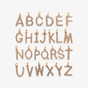 Dijes de letras deslizantes Colgante con inicial micropavé de oro clásico para collar con nombre Diamante CZ Alfabeto A B C D E F G J L M N O P Q R S T JONI