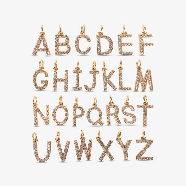 Slide-On Letter Charms Classic Gold Micro Pave Initial Pendant for Name Necklace Diamond CZ Alphabet A B C D E F G J L M N O P Q R S T JONI