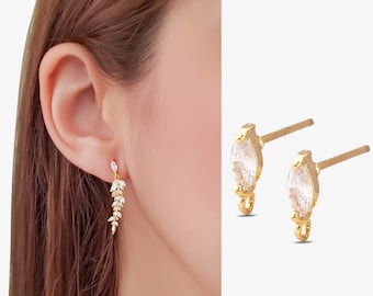 Gold CZ Diamond Earring Findings Gold Cubic Zirconia Post Studs W Loop for Earring Charms Bridesmaid Wedding Stud Earrings Jewelry CAMEO