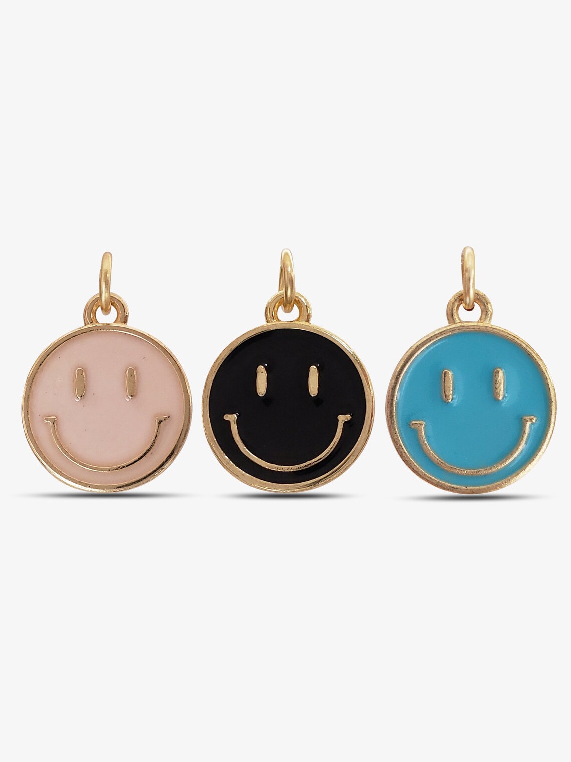3 Colors Smiley Face Charm Gold Smiling Necklace Pendant Emoji Etsy