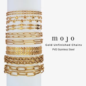 8 Styles Gold UNFINISHED CHAINS Stainless Steel No Clasp Chain By The Foot Paperclip Stars Arrow Chunky Statement Rolo for DIY Necklaces