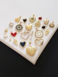 19 Styles! Heart Necklace Pendants Gold Heart Charm for Bracelet Charms Love Jewelry, Coin Evil Eye Sunburst Locket Padlock Medallion Red