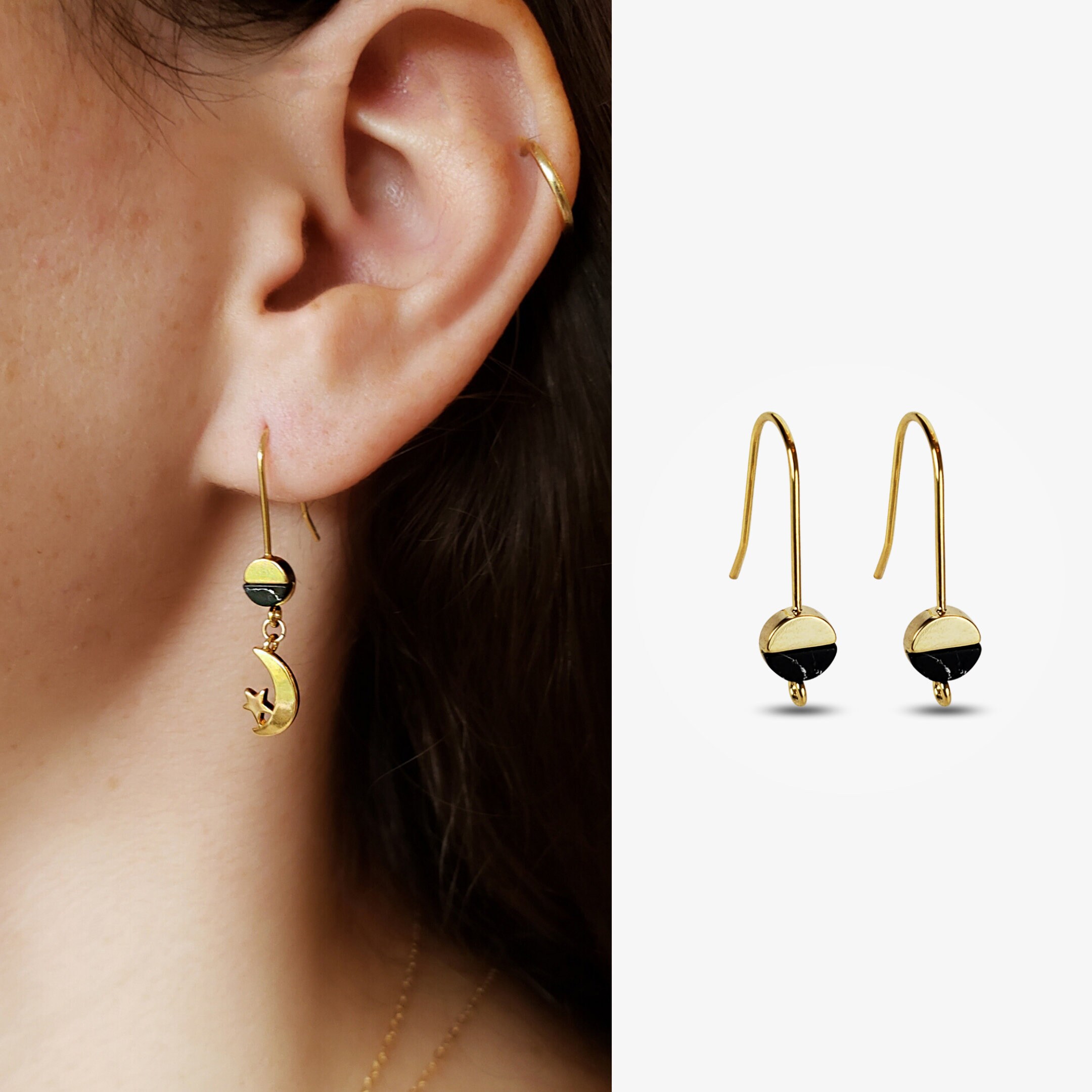 Small Black Marble Earrings