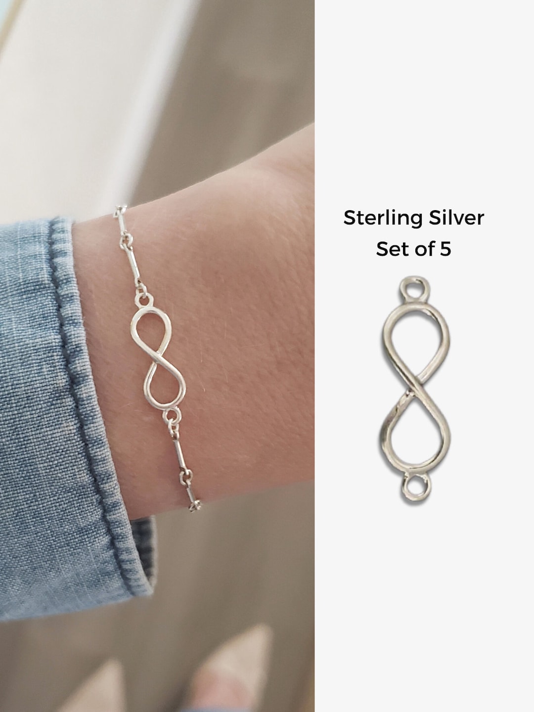 Set of 5 X Sterling Silver Infinity Connector for Permanent Jewelry