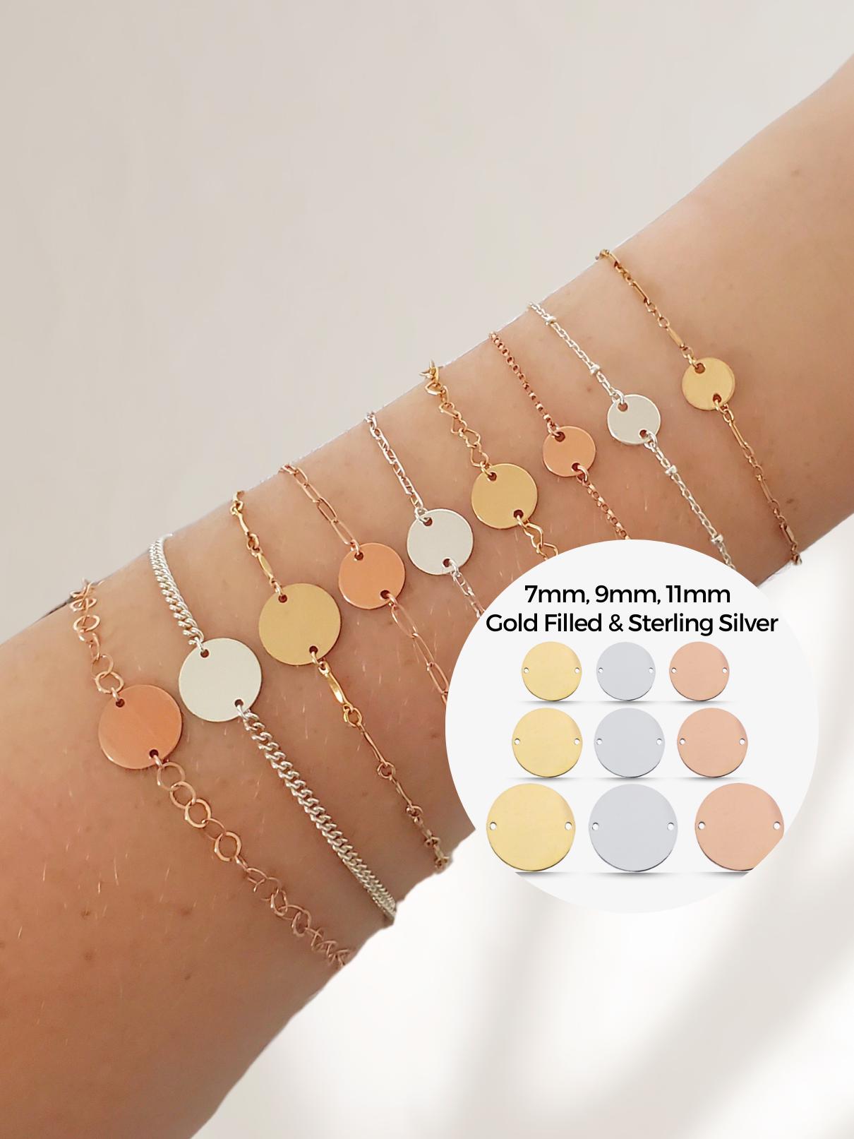 14k Gold Filled, Rose Gold Filled 925 Sterling Silver Round Circle Stamping Engraving Disc Blanks Connector 2 Holes 24 Gauge Made in the USA