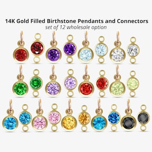 14K Gold Filled Birthstone CHARMS and CONNECTORS 1 pc or Set of 12 Top Quality CZ 4mm Bezel Bulk Wholesale Permanent Jewelry Supply