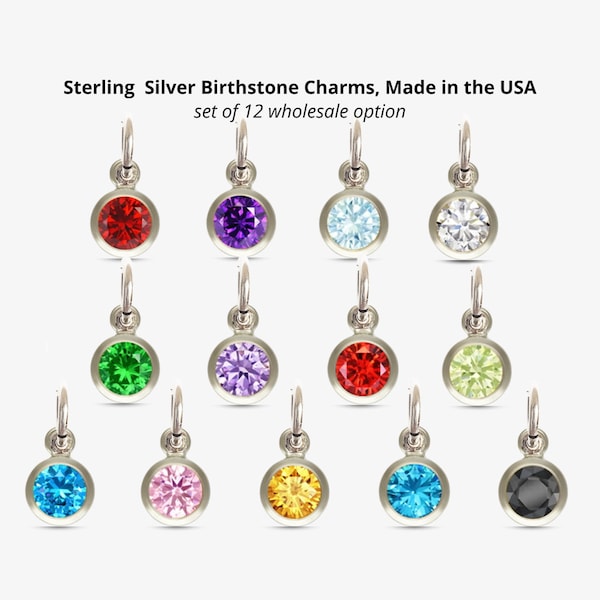 1pc or Set of 12, 925 Sterling Silver Birthstone CHARMS 4mm CZ Top Quality 13 Colors, Permanent Jewelry Bezel Bulk Wholesale Jewelry Supply