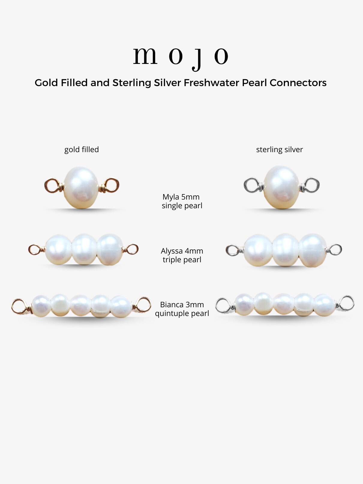 Gold Filled, Sterling Silver Pearl Connectors, 3 Styles! Real Freshwater Pearls for Permanent Jewelry Bracelet AAA Quality 3mm 4mm 5mm