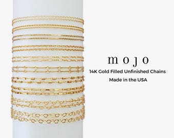 14K Gold Filled Chain By The Foot Paperclip Bar Cable Heart Dainty Tube Sequin Beaded UNFINISHED Chains for Permanent Jewelry DIY Made USA