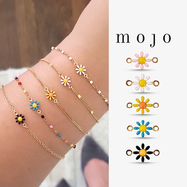 5 couleurs ! Connecteurs marguerite dorés connecteur fleur double face pour bracelet de bijoux permanent blanc rose jaune noir bleu turquoise Ria
