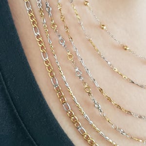 6 Styles! Two Tone Stainless Steel Chain Collection Figaro Beaded ...