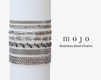 7 Styles! Stainless Steel Chain for Permanent Jewelry, Chain By The Foot Silver Wholesale Bracelet Cable Bar Curb Enamel Sequin Chains