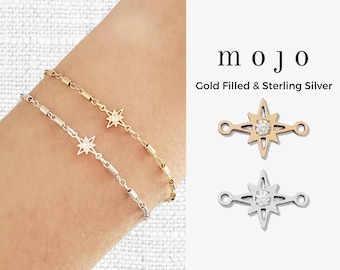 14k Gold Filled and 925 Sterling Silver Star Connector for Permanent Jewelry Bracelet Necklace Tiny Star Sun Moon Celestial Jewelry Supply