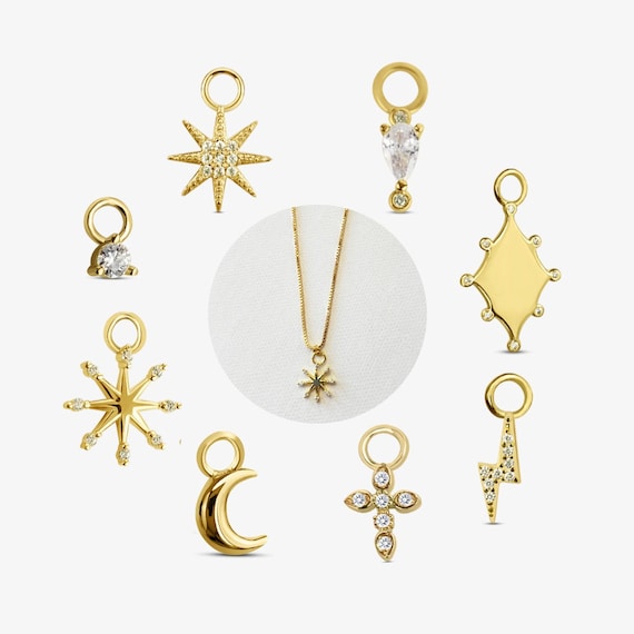 Celestial Medallion Necklace with Cubic Zirconia Star, Lightning, Evil Eye, Heart, Moon Celestial Medallion Necklace with Cubic Zirconia Star, Lightning, Evil Eye, Heart, Moon