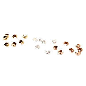 5個 最高品質の14Kゴールドフィルドまたは925スターリングシルバー 3mm クリンプカバー 米国製 3mm ジュエリー金具 ファスナー クリンプ ローズ