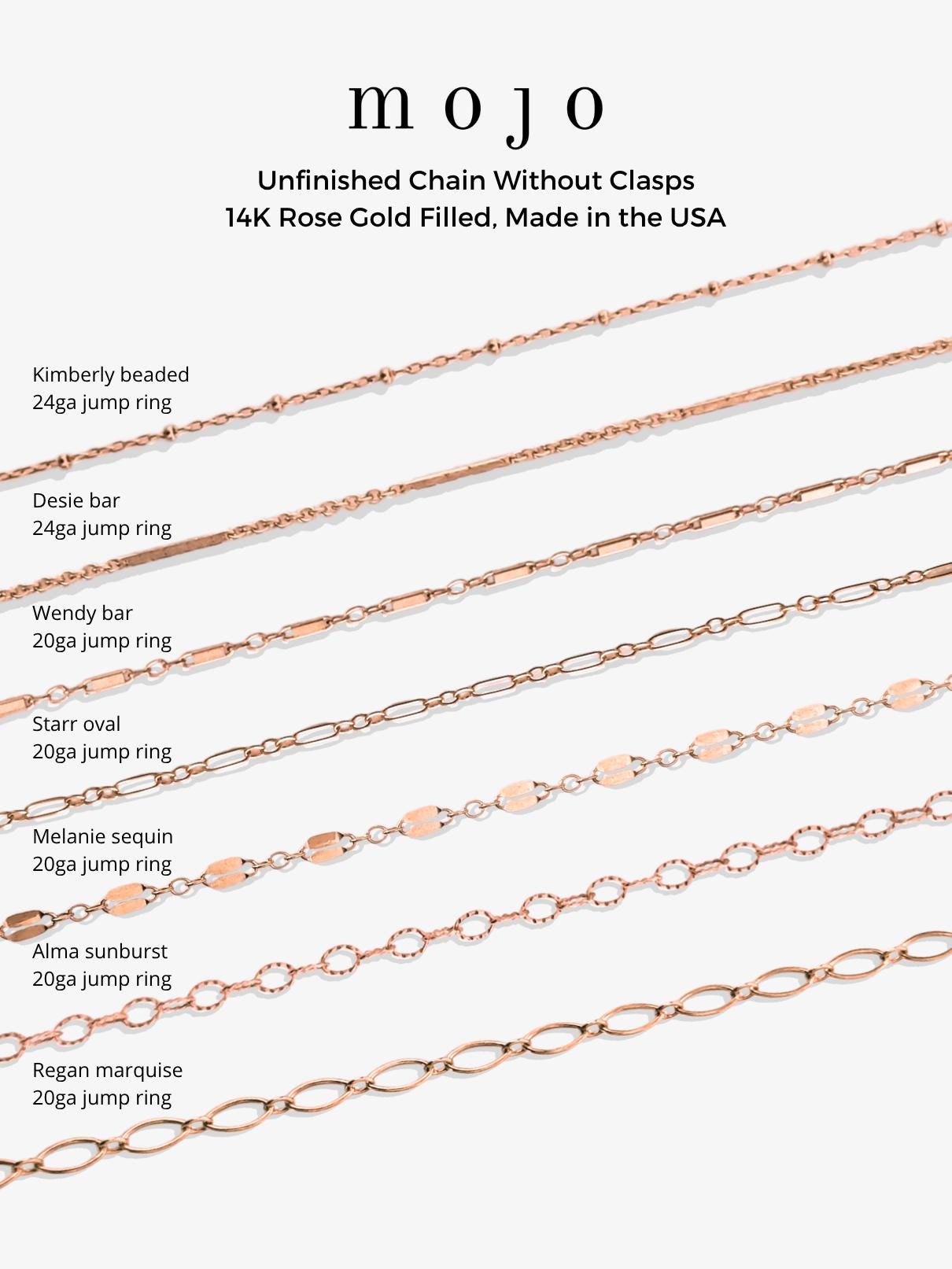 7 Styles, 14k Rose Gold Filled Chains Made in the USA Beaded Bar Sequin ...