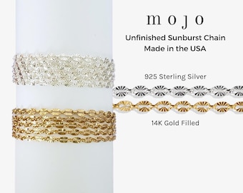 14K Gold Filled or Sterling Silver 925 Chain By The Foot Sunburst. Necklace, Bracelet, Choker. Popular Any Length Bestseller Sequin MOLLY