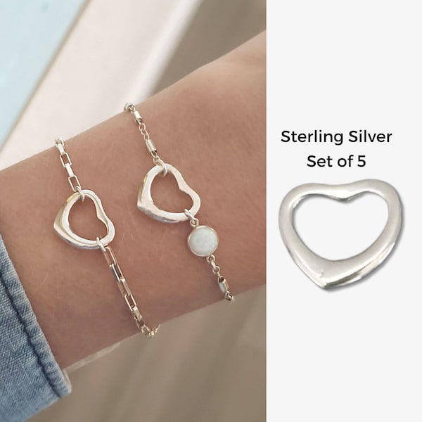 Set of 5 x 925 Sterling Silver Heart Connector for Permanent Jewelry Dainty Open Sideways Heart Necklace Bracelet Supplies Wholesale LAUREL