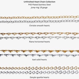 4 Styles! Heart Chains Gold and Silver PVD Plated Stainless Steel for Permanent Jewelry 3mm 4mm Chain by the Foot Bracelet Necklace Hearts image 2