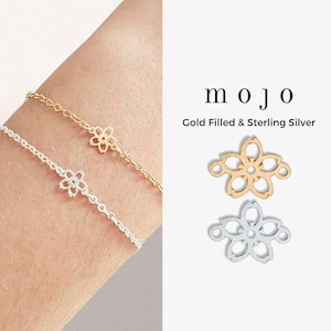 Flower 14k Gold Filled 925 Sterling Silver Tiny Tropical Flower Connector for Permanent Jewelry Bracelet Necklace Wholesale Jewelry Supply