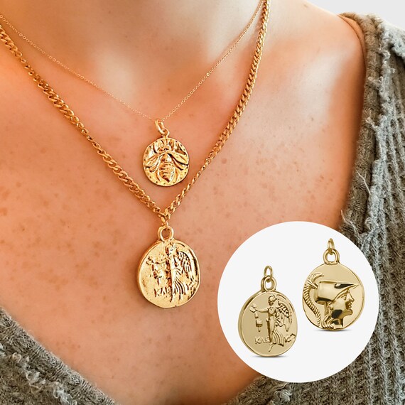 Slide On Gold Double Sided Large Coin Pendant Reversible Roman - Large Coin Pendant Necklace