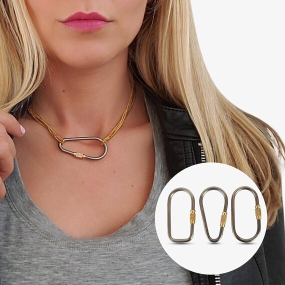 Gold Silver Carabiner Lock Pendant 