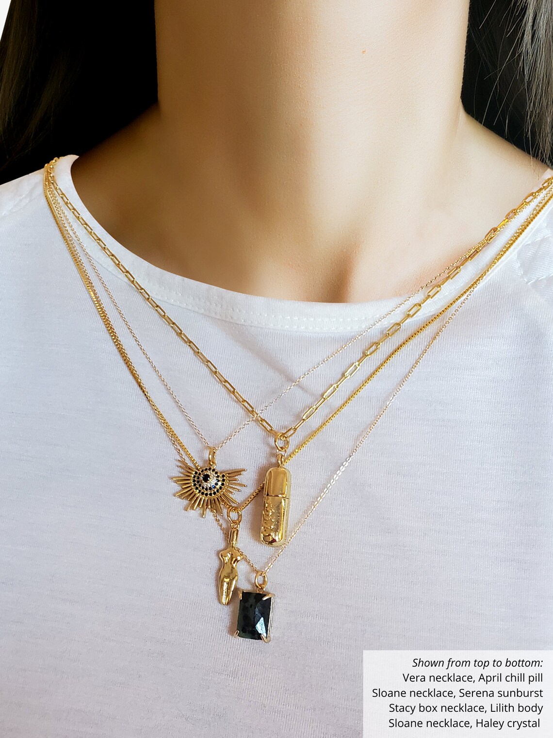 Gold Framed Gemstone Pendant Rectangle Shape Natural Crystal Etsy