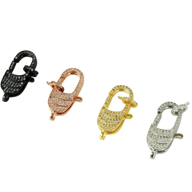 4 Colors Large Chunky Chain Necklace Clasp Long Oval Lobster Clasp Connector for Statement Necklace Bracelet Carabiner Lock Micro Pave LOLA